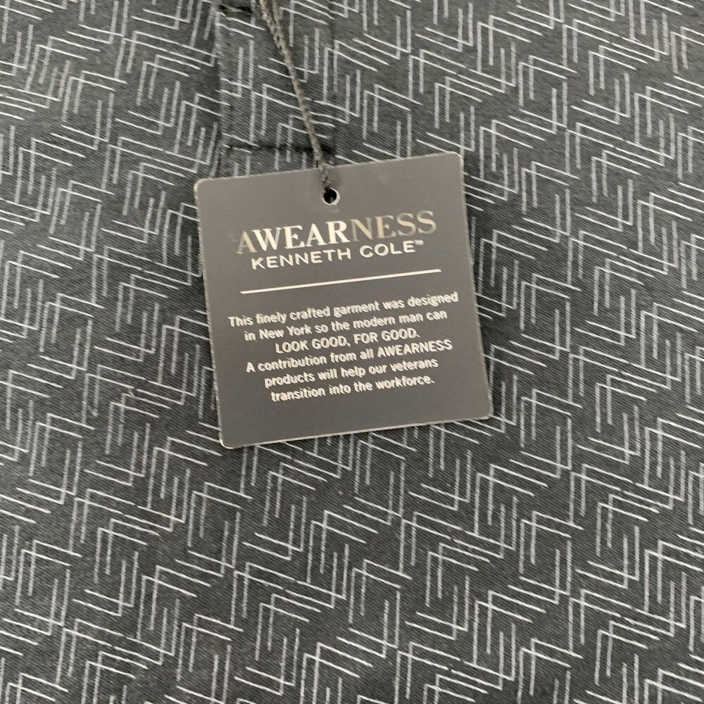 Awearness Kenneth Cole Polo Shirt Mens 2XL Gray Slim Fit Long Sleeve Geometric - Picture 7 of 16